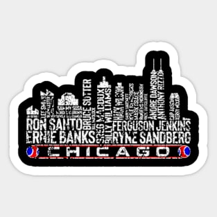 Chicago Baseball Team All Time Legends, Chicago City Skyline Vintage Sticker